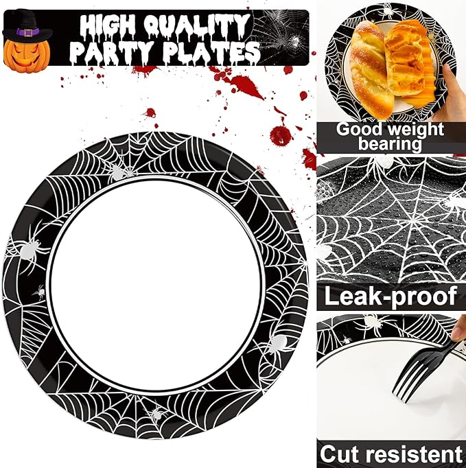 50 Guests Halloween Spider Web Plates and Napkins Party Supplies