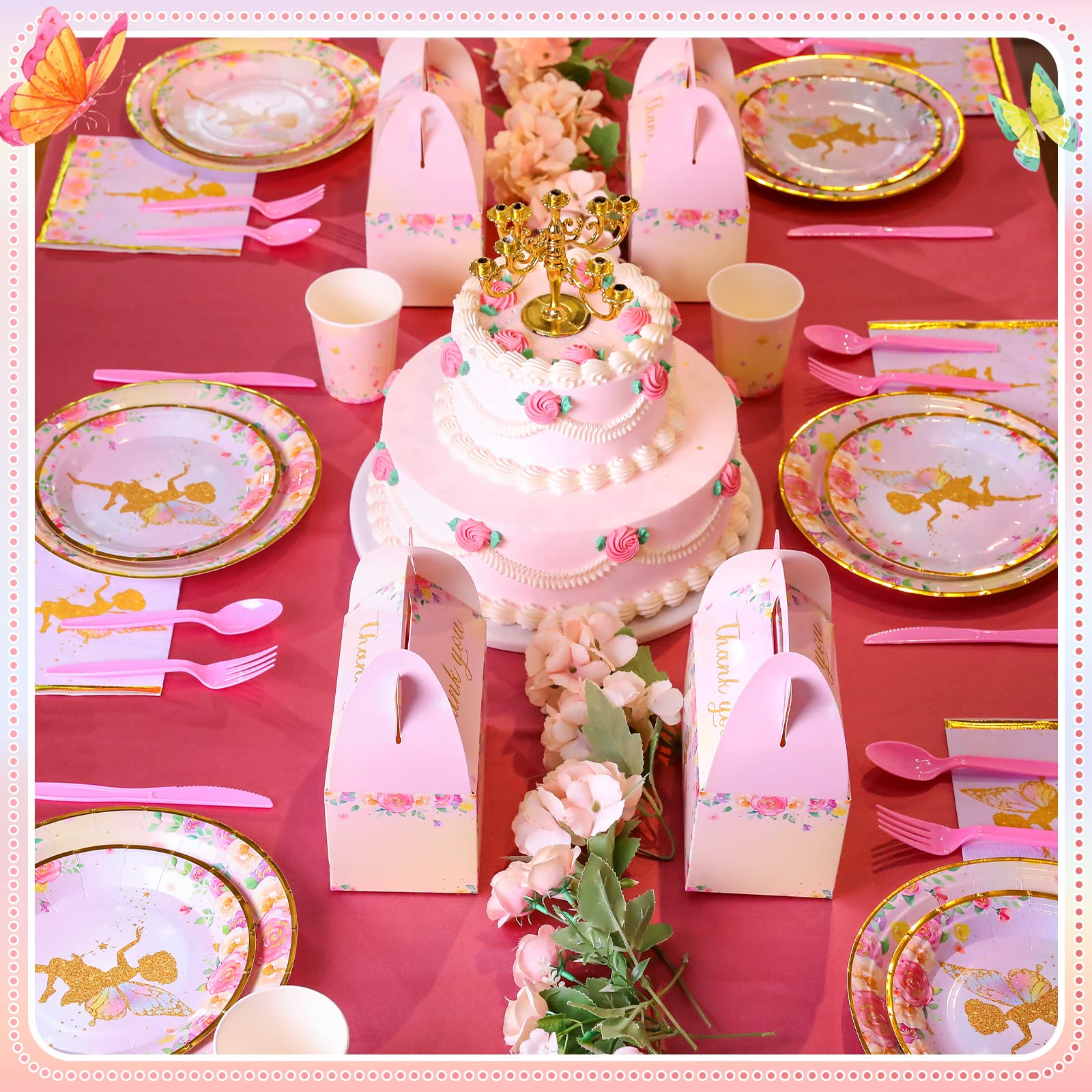 Meanplan 168 Pcs Fairy Party Supplies Fairy Plates and Napkins Fairies