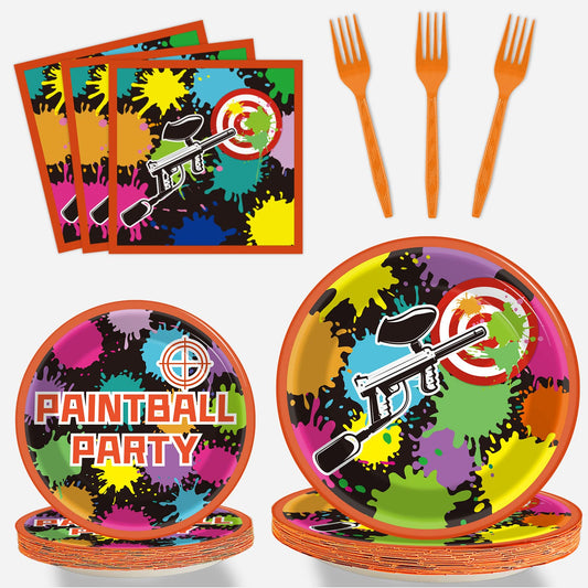96 Pcs Paintball Birthday Party Supplies Neon Glow Tableware set Paper