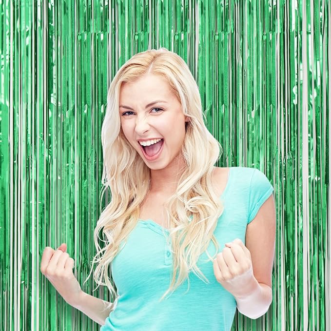 Voircoloria 3 Pack 3.3 x 8.2 ft Laser Green Foil Fringe Backdrop