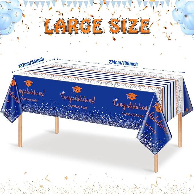 3pcs Pack Class of 2026 Graduation Tablecloths Foil Dot Plastic
