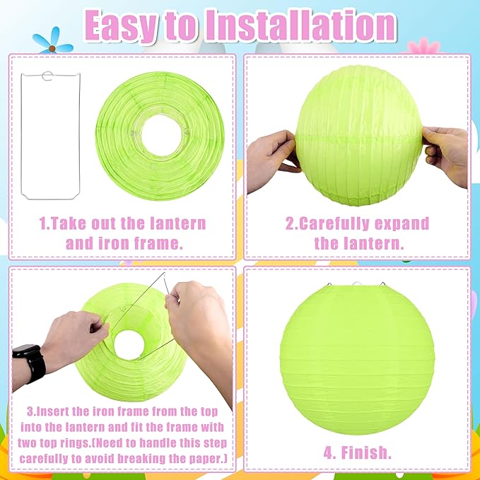 16pcs Easter Party Hanging Decorations Pastel Paper Lanterns and Pom