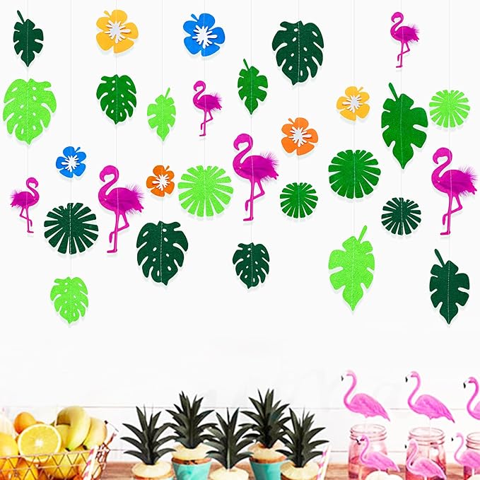 Summer Party Decorations 3D Flamingo Tropical Palm Leaves Flower