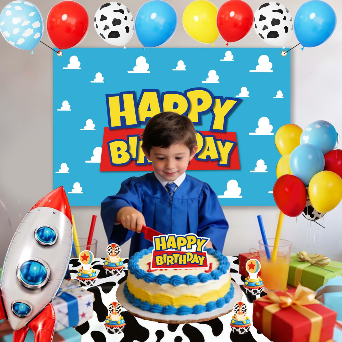 Cowboy and Space Birthday Decorations for Boys, Cartoon Theme Party