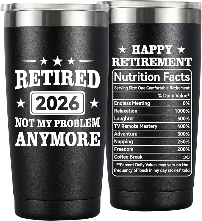 MASGALACC Retirement Gifts for Men & Women 2026 – 20oz Black Tumbler