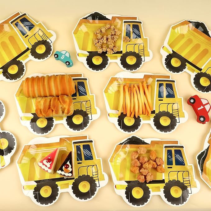 50 Pcs Construction Birthday Party Supplies Paper Plates Truck Theme
