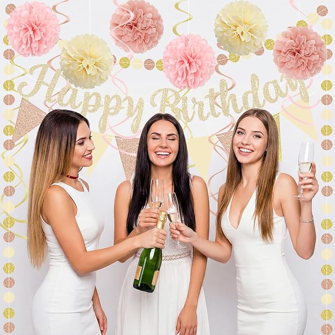 Champagne Gold Beige Fall Boho Birthday Decorations for Women, Girl