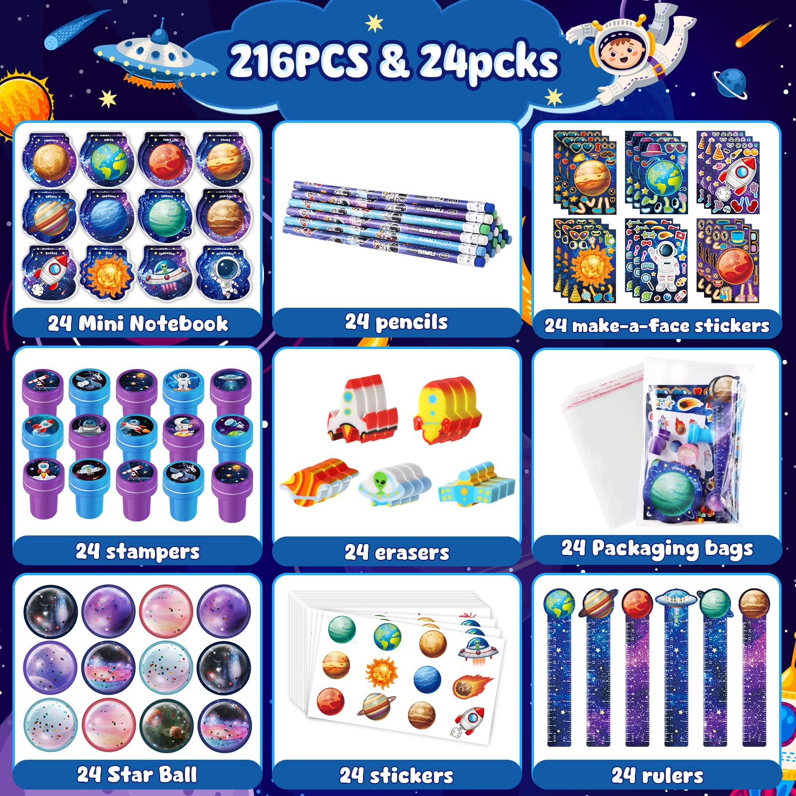 216Pcs Outer Space Themed Party Favors Space Alien Sticker