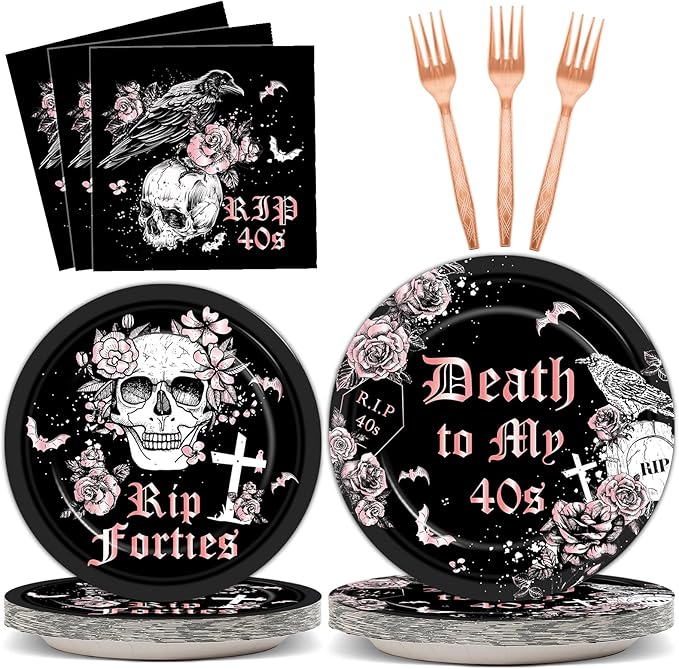 100 Pcs 50th Birthday Party Supplies Death to My 40s Paper Plates