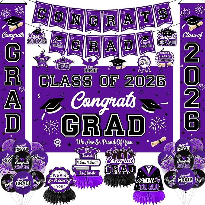 Graduation Decorations 2026 Purple Graduation Party Decor Set include