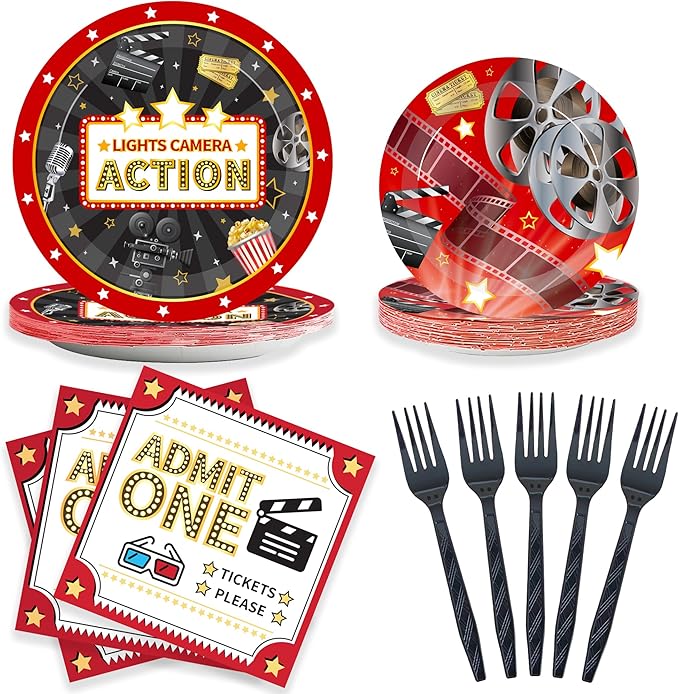 Movie Night Plates and Napkins Party Supplies 100 Pcs Movie Night
