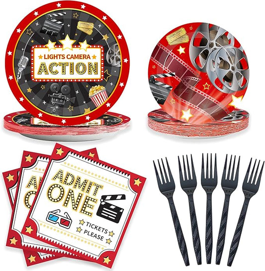 Movie Night Plates and Napkins Party Supplies 100 Pcs Movie Night