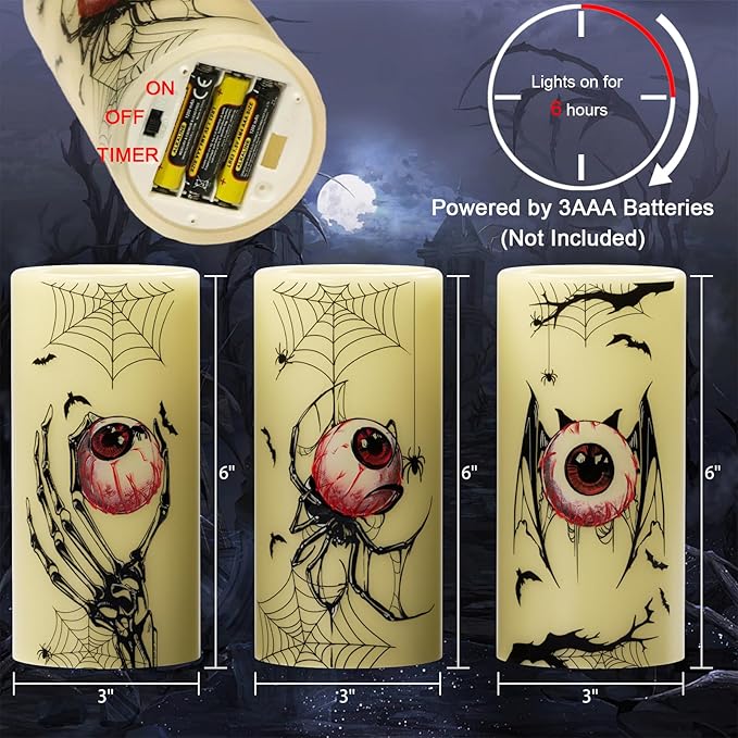 Halloween Flameless Flickering Candles with Timer Battery Operated