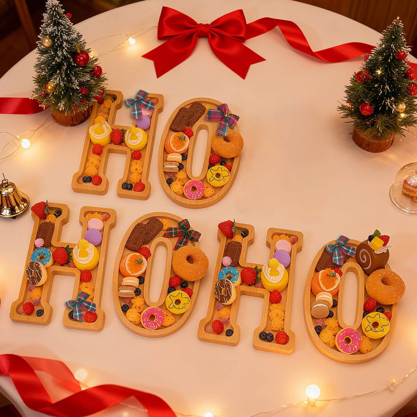 Nsoyos 6PCS Bamboo Christmas Decorations Letters Charcuterie Board