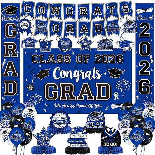 2026 Graduation Decorations, Blue and Black Graduation Decorations