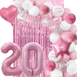 20th Birthday Decorations for Girls Pink Number 20 Balloon Bow