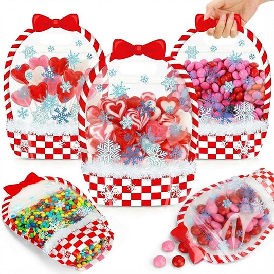 50 Pcs Winter Gift Bag Valentine's Day Theme Bag with Handles Zipper