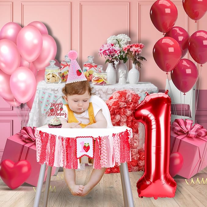 Strawberry Highchair Banner for Baby First Birthday Party