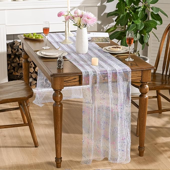 Artoid Mode 3PCS Colorful Gold Gauze Table Runner 120 Inch 10FT,