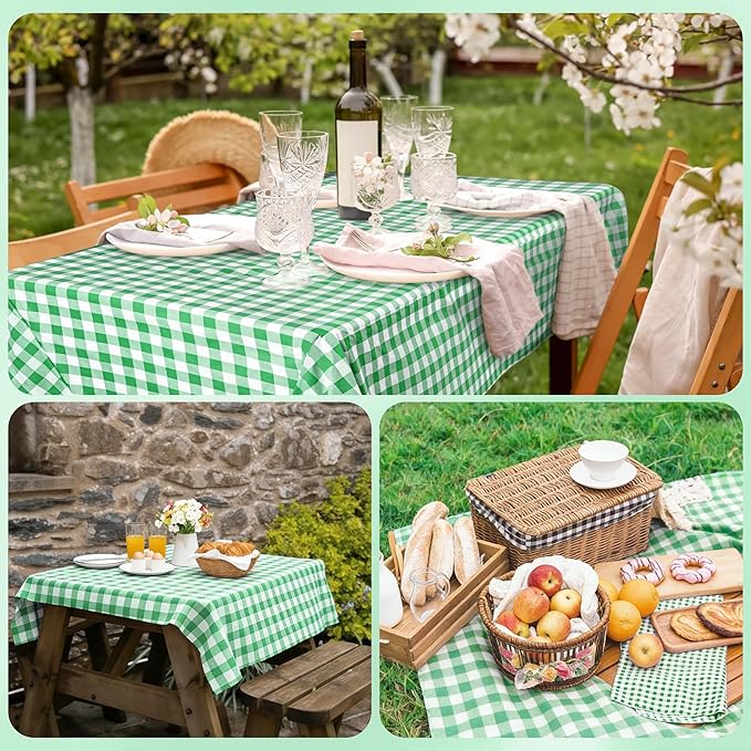 Kochorie 54 Inch x 300 Ft Light Green Checkered Plastic Table Cloth