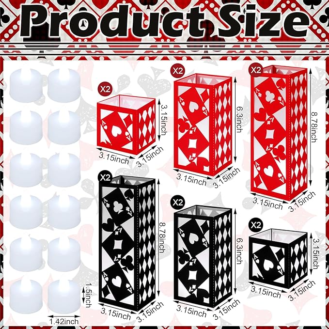 12 Pcs Casino Theme Party Centerpieces for Table 3 Size Poker Cards