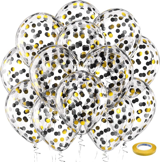 Bezente Black Gold Confetti Latex Balloons - 60 Pack 12 inch Helium