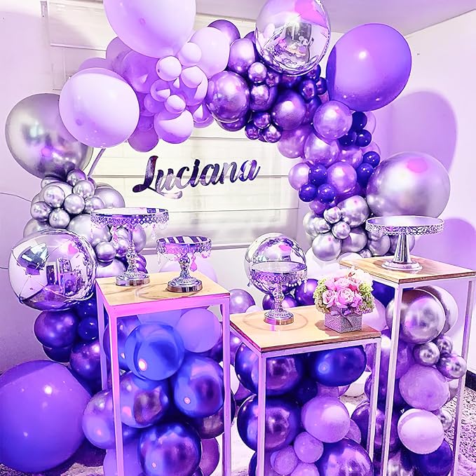 PartyWoo Metallic Purple Balloons 100pcs Different Sizes of 18 12 10