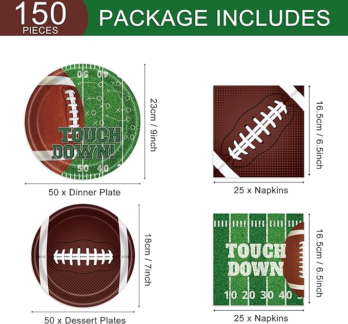 150Pcs Football Party Supplies Tableware Set Football Party Set