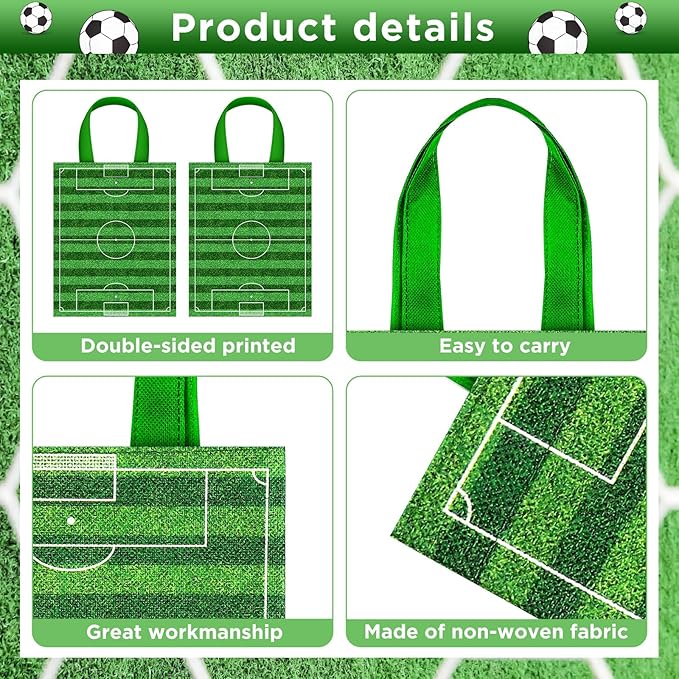 24 Pcs Soccer Party Favors Bags with Handles Reusable Non woven