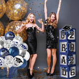 Navy Blue Graduation Decorations Class of 2026 - Balloons Boxes with
