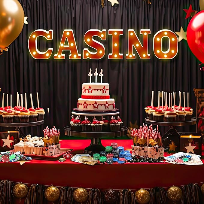 Casino Party Decorations 6.3 Movie Night Letters Sign Decor Battery