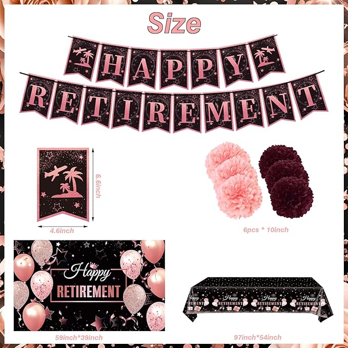Retirement Party Decorations Rose Gold Retired Plates and Napkins