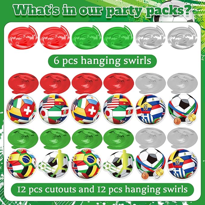 Soccer Hanging Swirls, 30Pcs Soccer Ball Ceiling Streamers Football
