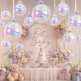 12 Pcs Iridescent 4D Round Foil Balloons, 22'' 15'' 10'' Holographic