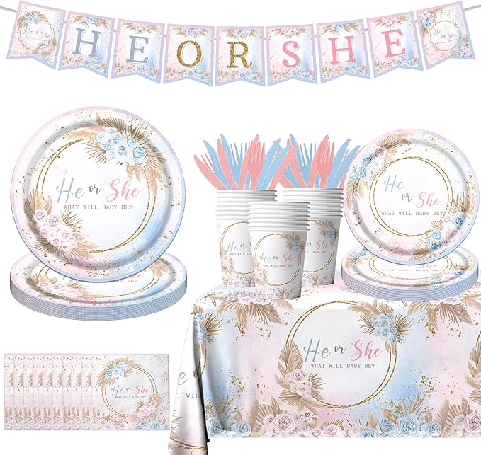 Boho Baby Shower Decorations 142Pcs Gender Reveal Plates Napkins