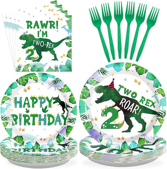 96PCS Dinosaur 2nd Happy Birthday Party Supplies 2nd Dinosaur Plates