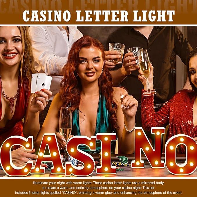 Casino Party Decorations 6.3 Movie Night Letters Sign Decor Battery
