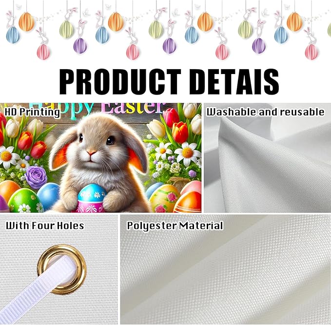 Easter Banner Polyester 43x70.86 Inches Large Easter