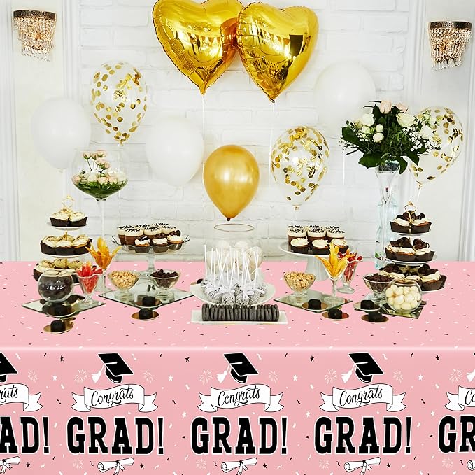 QZYL 2 PCS Graduation Tablecloth, 108" X 54" Pink Graduation