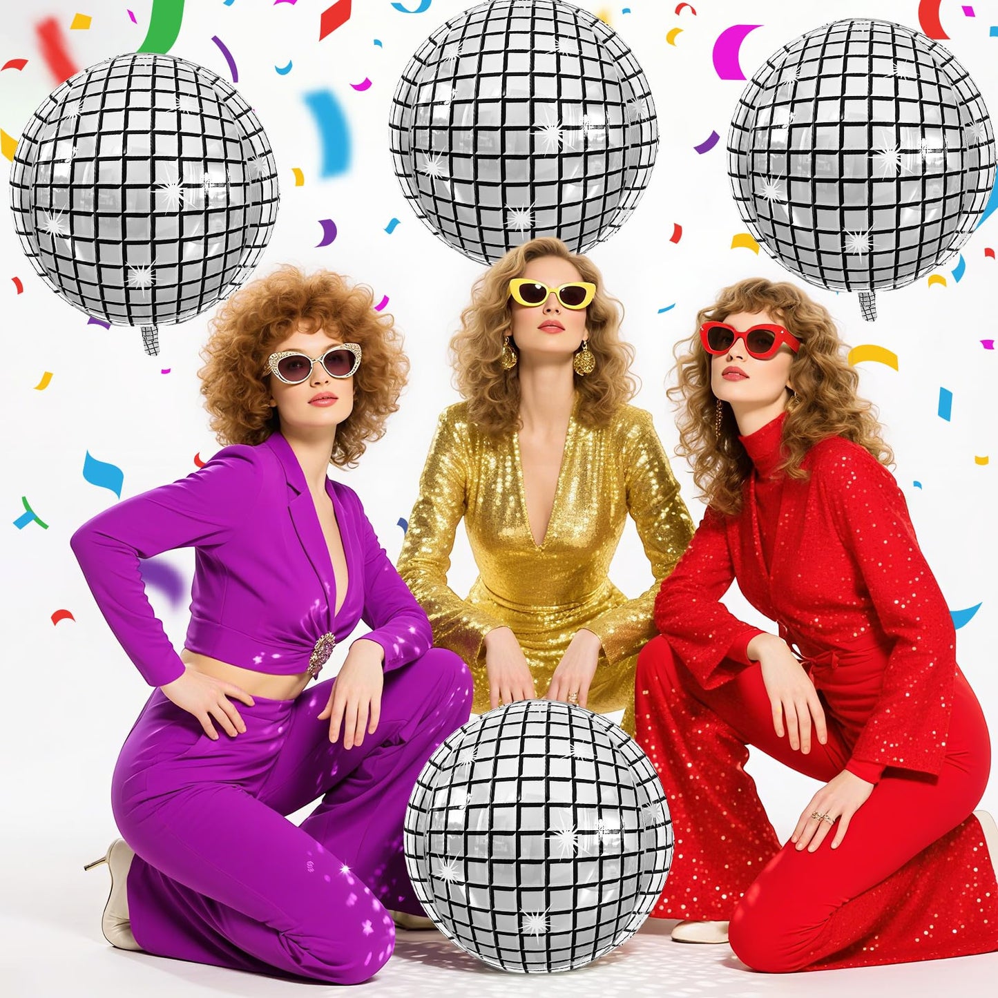 Disco Ball Balloons 4PC,Foil Disco Balloons 22 Inch 4D Round Meta Meta