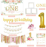 Baby Girl 1st Birthday Decorations Balloon Boxes Backdrop High Chair