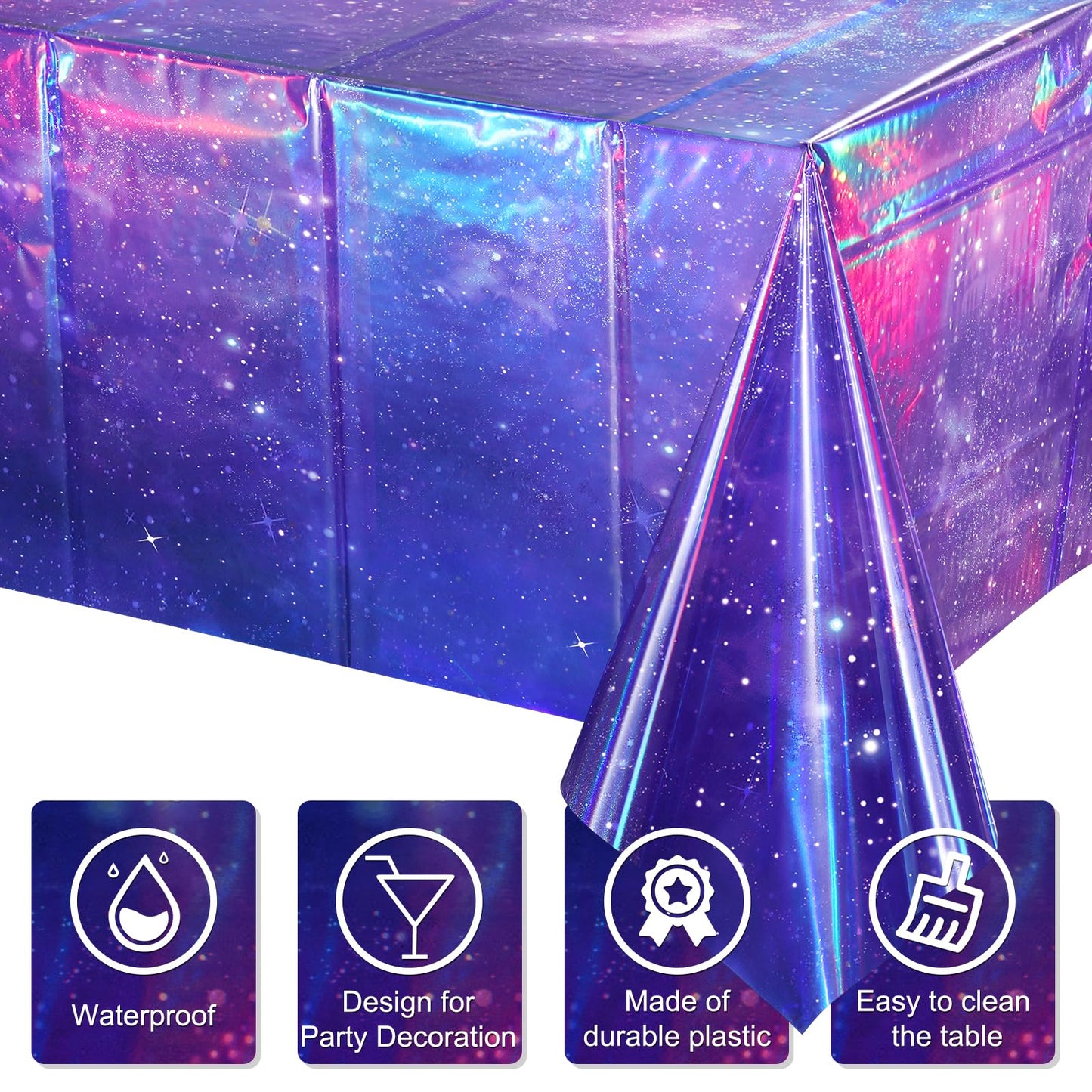 YIDAKO 6Pcs Iridescent Space Tablecloths, Disposable Plastic Purple