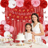 Red Birthday Decorations for Women Girls, Pearl Pink White Confetti