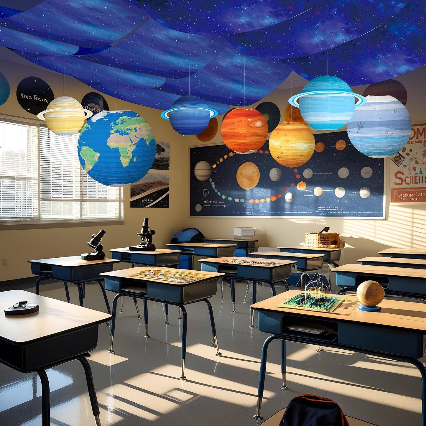 11 Pcs Galaxy Space Ceiling Decoration for Vbs 12 x 2 ft Fluorescent