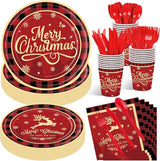 175 Pcs Merry Christmas Party Supplies Set Serves 25 Festive Red and