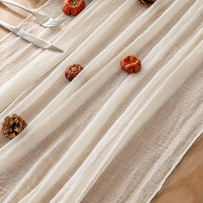 Keketoarrange White Spring Cheesecloth Table Runner Ivory Cream Gauze