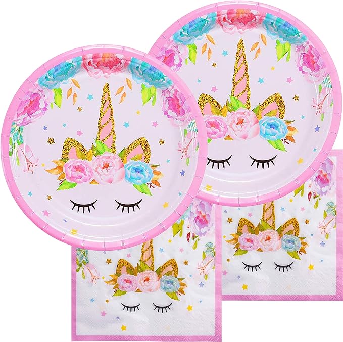 oneBest Unicorn Plates and Napkins 16 Serves