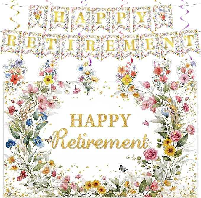 8pcs Floral Retirement Party Decorations for Women Wildflower Happy