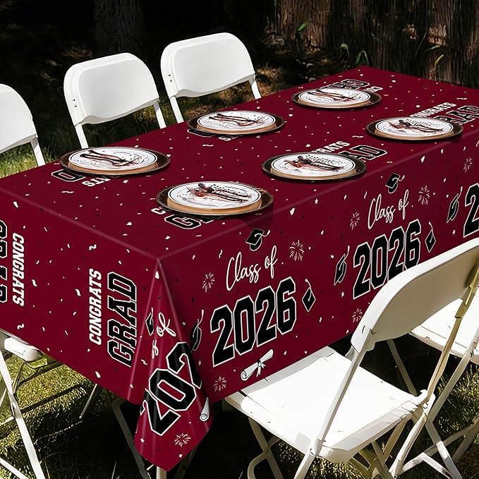 QZYL 4 Pack Graduation Table Decorations 2026, 54" x 108" Maroon