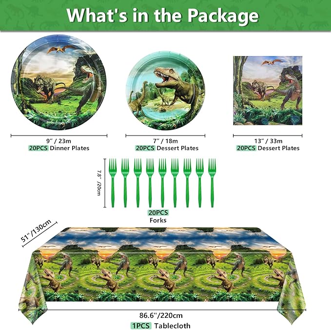 Dinosaur Birthday Decorations 81Pcs Dinosaur Paper Tableware Set